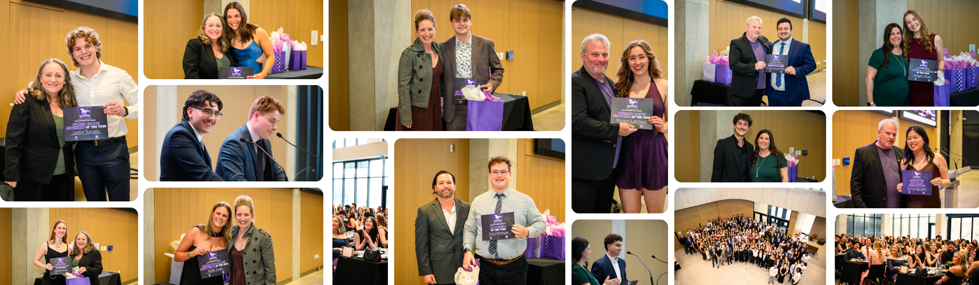 Students and staff posing at awards banquet. 